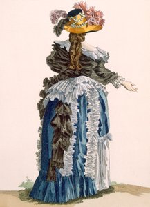 デュパンの彫刻が施された女性用ガウンの背面図、「Galeries des Modes et Costumes Francais」c.1778-87 99：衣類。伝統的なドレス;伝統的な衣装;ファッション;私